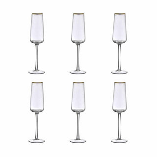 Evviva Set of 6 Royal Flutes with Gold Thread in Glass 220 ml