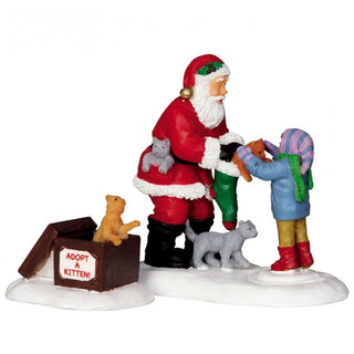 Lemax Set of 2 Christmas Characters Santa Claus with Kitten