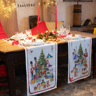 Tessitura Toscana Telerie Christmas Runner Nutcracker in Linen 45x170 cm