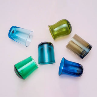 Bitossi Home Set 6 Bicchieri Tumbler Nuance Blu e Verde in Vetro Soffiato