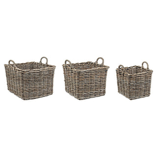 Andrea Bizzotto Set 3 Ceste in Rattan Kubu Quadrate  con Manici D48 D308 D31 cm