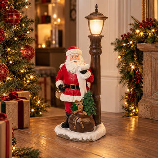 Nuvole di Stoffa Decorazione Babbo Natale con LLampione LED H91,7 cm