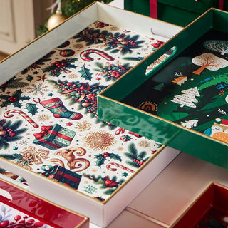 Tognana Porcellane Rectangular Christmas Tray Trees 48x35 cm White