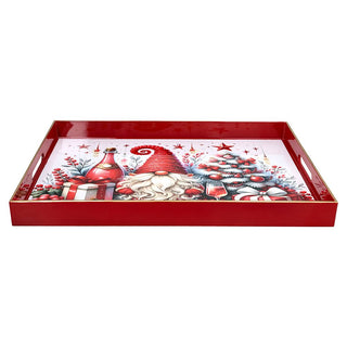 Tognana Porcellane Rechteckiges Weihnachtstablett mit Zwergen, 48 x 35 cm, Rot