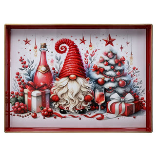 Tognana Porcellane Rechteckiges Weihnachtstablett mit Zwergen, 48 x 35 cm, Rot