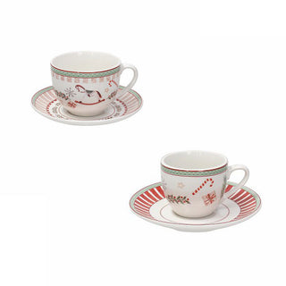 Tognana Set of 6 Christmas coffee cups and saucers in Vintage Atollo Porcelain