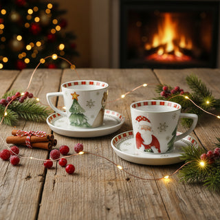 Brandani Set 2 Tazzine da Caffè Racconti con Piattino in Porcellana