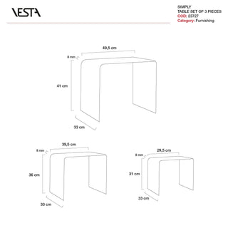 Vesta Set 3 Tavolini Impilabili Simply Tris in Cristallo Acrilico