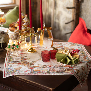 Tessitura Toscana Telerie Christmas Tablecloth Noel Gourmand in Linen 85x85 cm