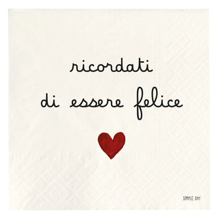 Simple Day Set 20 Tovaglioli in Carta Ricordati di Essere Felice 33x33 cm