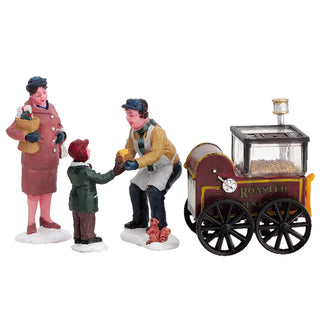 Lemax Collections Set 4 Decorazioni per Villaggio Carrello per Caldarroste in Resina