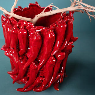 Dino Bianchi Vaso Spicy Peperoncini Rosso Intenso in ceramica H32 D27 cm