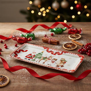 Brandani Vassoio Rettangolare Natalizio Racconti 40x18 cm in Porcellana