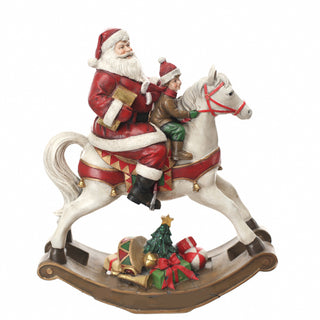 Bianchi Dino Decorazione Cavallo a Dondolo con Babbo Natale H34 cm in Resina