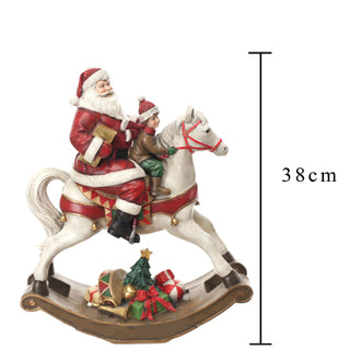 Bianchi Dino Decorazione Cavallo a Dondolo con Babbo Natale H34 cm in Resina