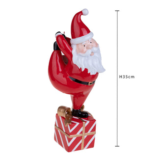 Bianchi Dino Decorazione Babbo Natale su Pacco Regalo H35 cm in Resina