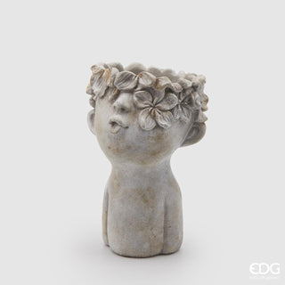 EDG Enzo De Gasperi Cement Vase High Head with Flowers H26 cm
