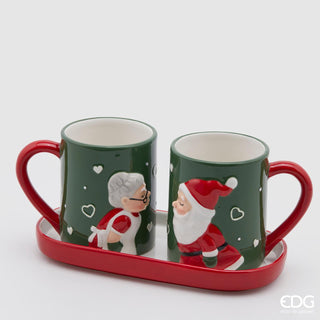 EDG Enzo De Gasperi Set of 2 Bacio Christmas Cups with Tray 25 cm Green