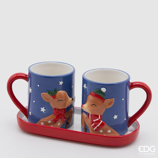EDG Enzo De Gasperi Set of 2 Bacio Christmas Cups with Tray 25 cm Blue