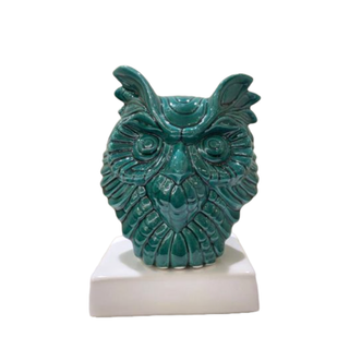 Amagè Ceramic Owl Statue H22 cm Green with White Base