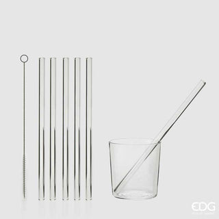 EDG Enzo De Gasperi Set of 6 glass straws 23cm + Pipe cleaner