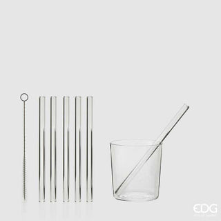 EDG Enzo De Gasperi Set of 6 glass straws + Pipe cleaner h15 cm