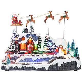 Timstor Animated Village with Flying Reindeer Lights and Sounds