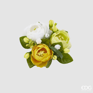 EDG Enzo De Gasperi Corona de Ranúnculos x3 Flores Blancas y Amarillas D12 cm