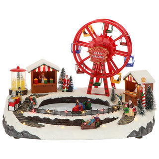 Timstor Animated Village Carousel with Ferris Wheel and Skaters 45 cm