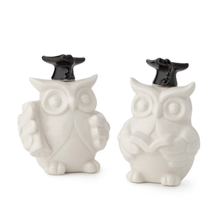 Hervit Set 2 Owl Graduation Figurines in White Porcelain