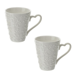 Hervit Set 2 Romance Mugs in White Porcelain