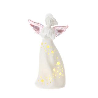 Hervit Angel Figurine with Led in Perforated Porcelain H18 cm Pink