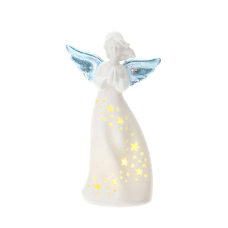 Hervit Angel Figurine with Led in Perforated Porcelain H18 cm Blue