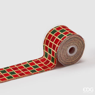 EDG Enzo De Gasperi Red and green checked ribbon 65 mm 10 Meters