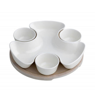 Brandani Puzzle Appetizer Bowl in White Porcelain with Bamboo Stand