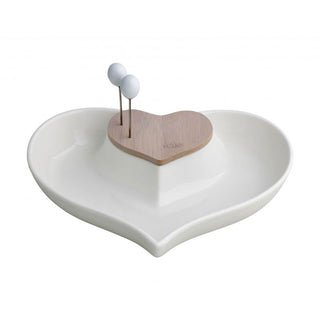 Brandani Heart In Heart Plato Aperitivo de Porcelana con 2 Tenedores