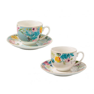 Brandani Set of 2 Paradise Espresso Cups with Saucer In Light Blue Porcelain