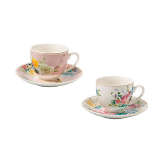 Brandani Set of 2 Paradise Coffee Cups with Porcelain Saucer