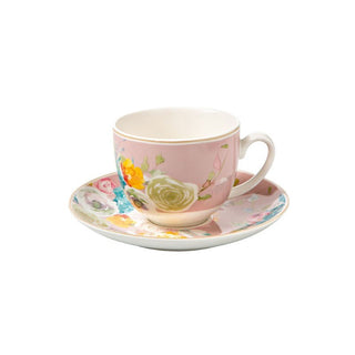 Brandani Set 2 The Paradise Cups with Saucer In Powder Pink Porcelain
