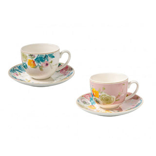 Brandani Set 2 The Paradise Cups with Saucer In Powder Pink Porcelain