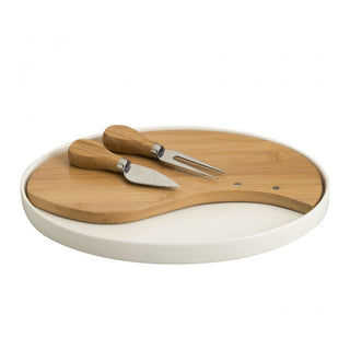 Brandani Oval Cheese Board in Porcelain and Bamboo with Accessories