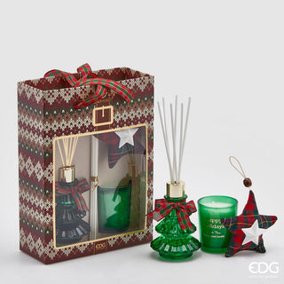 EDG Enzo de Gasperi Set 3 pcs Pine Christmas Perfumer + Candle + Black Forest Cushion 70 ml