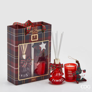 EDG Enzo de Gasperi Set 3 pcs Pine Christmas Perfumer + Candle + Red Grapes Cushion 70 ml