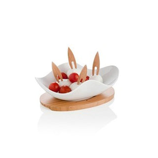 Brandani Nuvola Antipastiera in White Porcelain with 4 Bamboo Forks