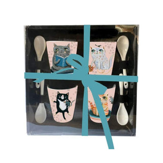 Enesco Set 4 Crazy Cat Coffee Cups with Spoons