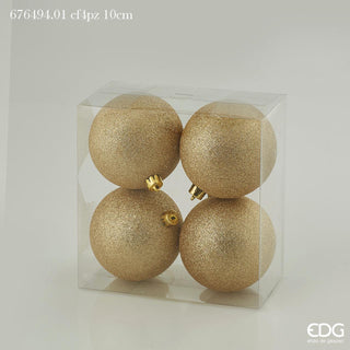 EDG Enzo De Gasperi Caja de 4 bolas de Navidad con purpurina D10 cm dorado