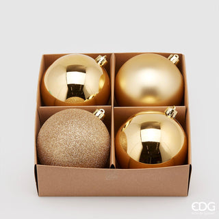 EDG Enzo De Gasperi Box 4 Poly Gold Christmas Baubles D10 cm