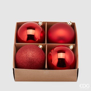 EDG Enzo De Gasperi Caja 4 Bolas de Navidad Poli Rojo D10 cm