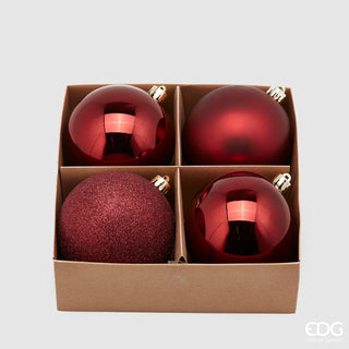 EDG Enzo De Gasperi Box 4 Christmas Baubles Poly Burgundy D10 cm