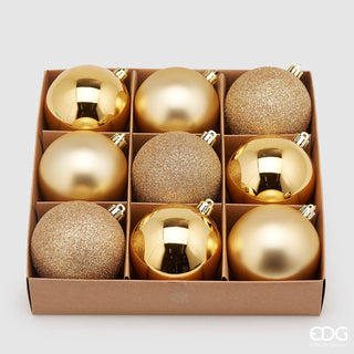 EDG Enzo De Gasperi Box 9 Poly Gold Christmas Baubles D8 cm